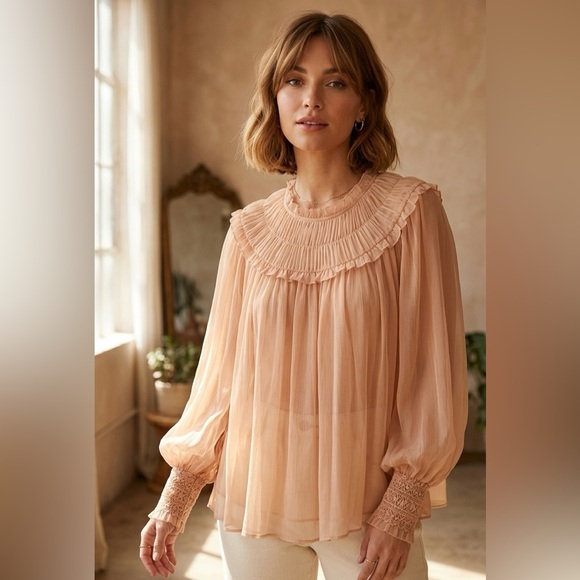 Ulla Johnson Tops - Ulla Johnson Arabella Shirred 100% Silk Blouse Desert Rose Pink - Size 10